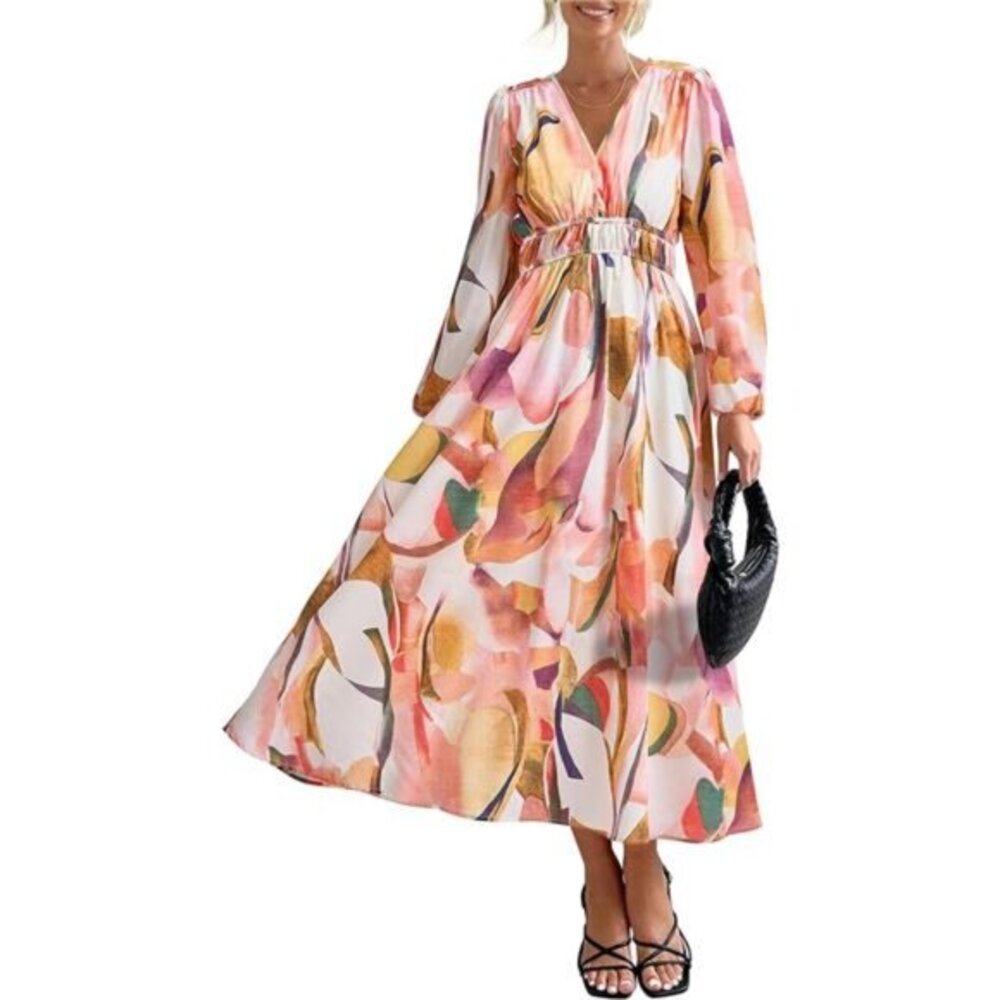 Women's Fall Boho Maxi Dress Casual‎ Long Sleeve V Neck Beach Flowy Dresses